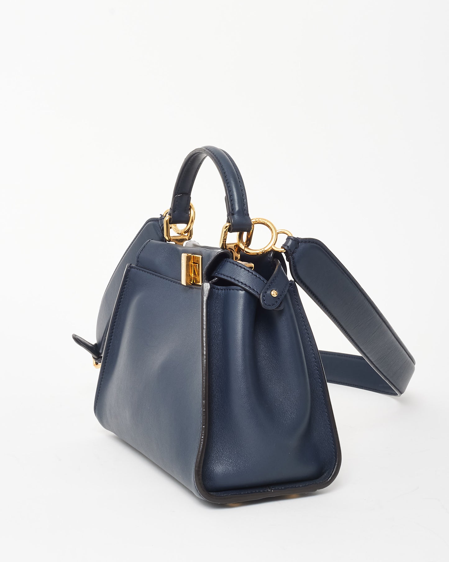 Fendi Dark Navy Leather 
Zucchino Interior Mini Peekaboo Bag