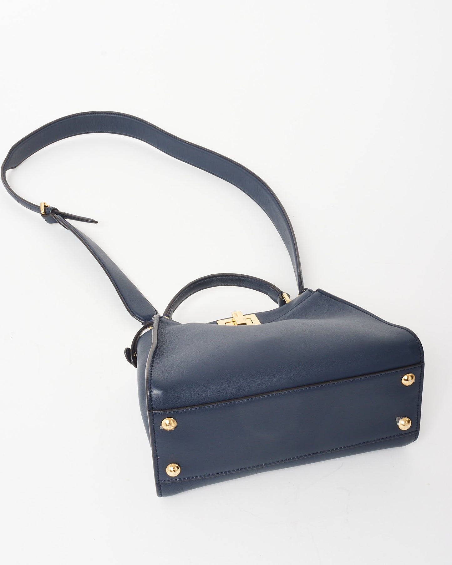 Fendi Dark Navy Leather 
Zucchino Interior Mini Peekaboo Bag