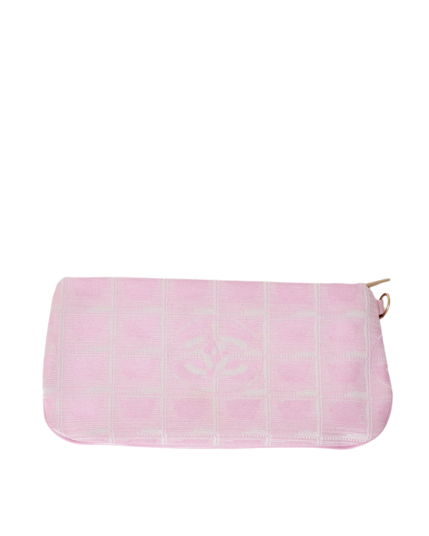 Chanel Pink 
White Traveline Logo Fabric Pouch