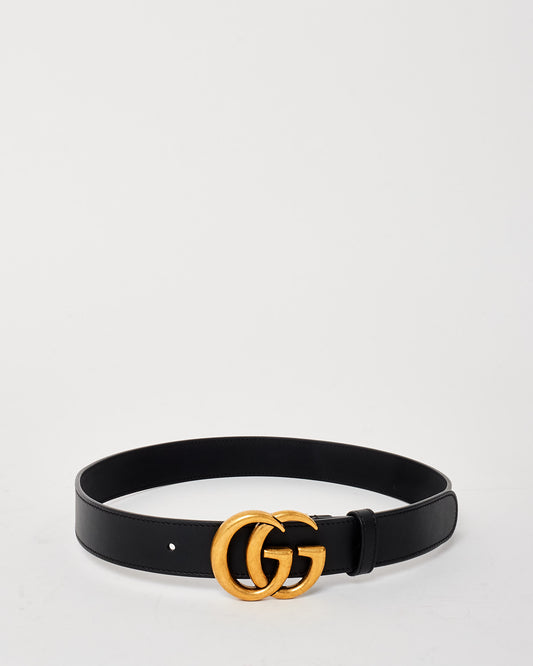 Gucci Black Leather Medium Width GG Marmont Belt - 75/30