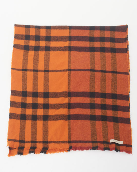 Burberry Orange Plaid Cashmere Scarf