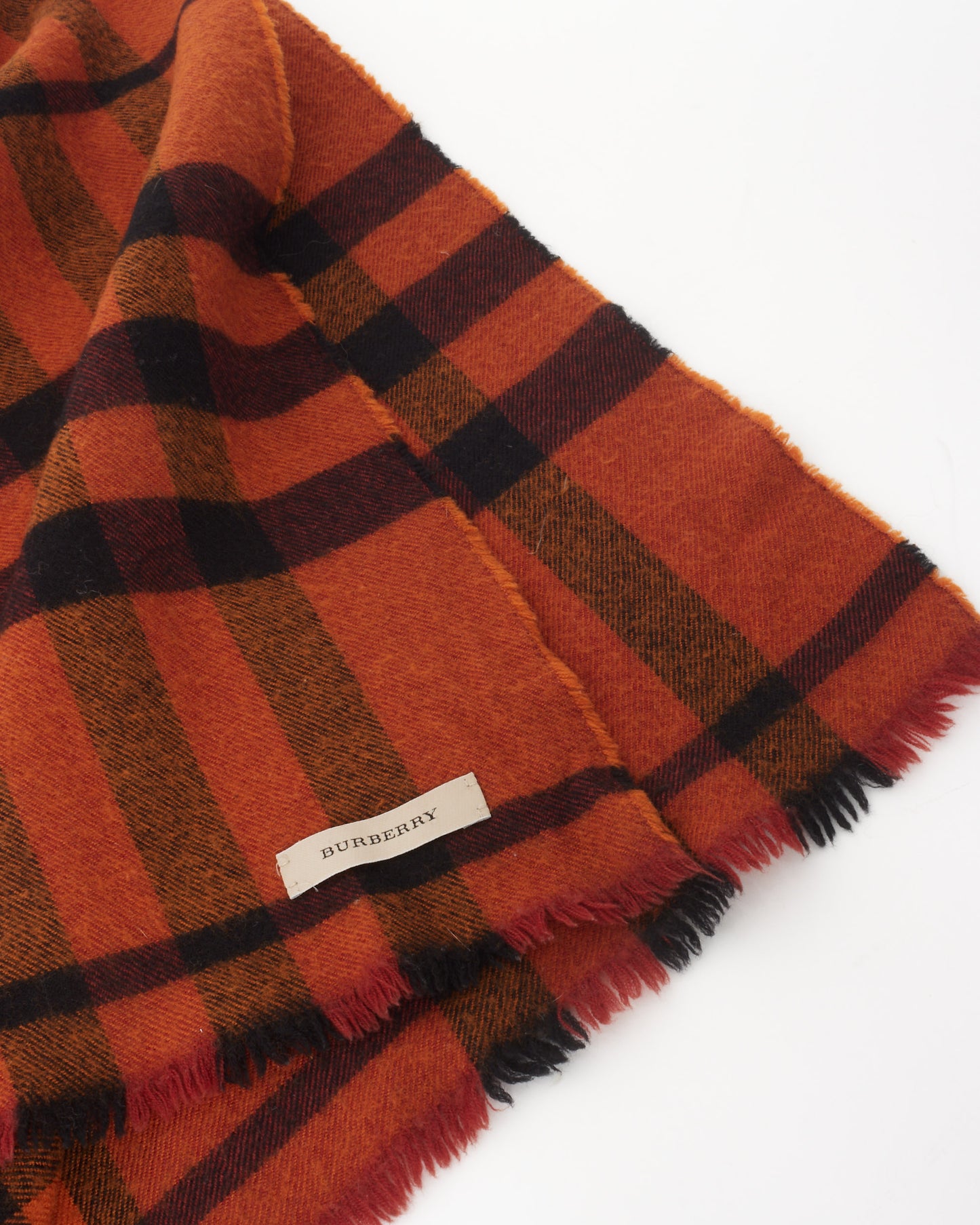 Burberry Orange Plaid Cashmere Scarf