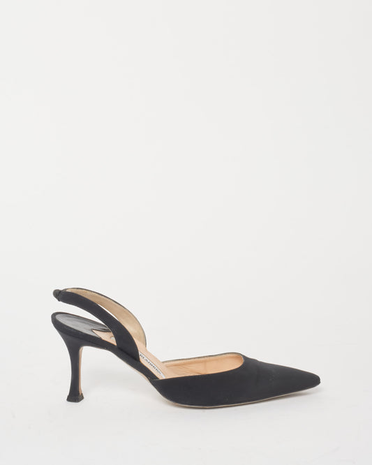 Manolo Blahnik Black Fabric Slingback Pumps - 37