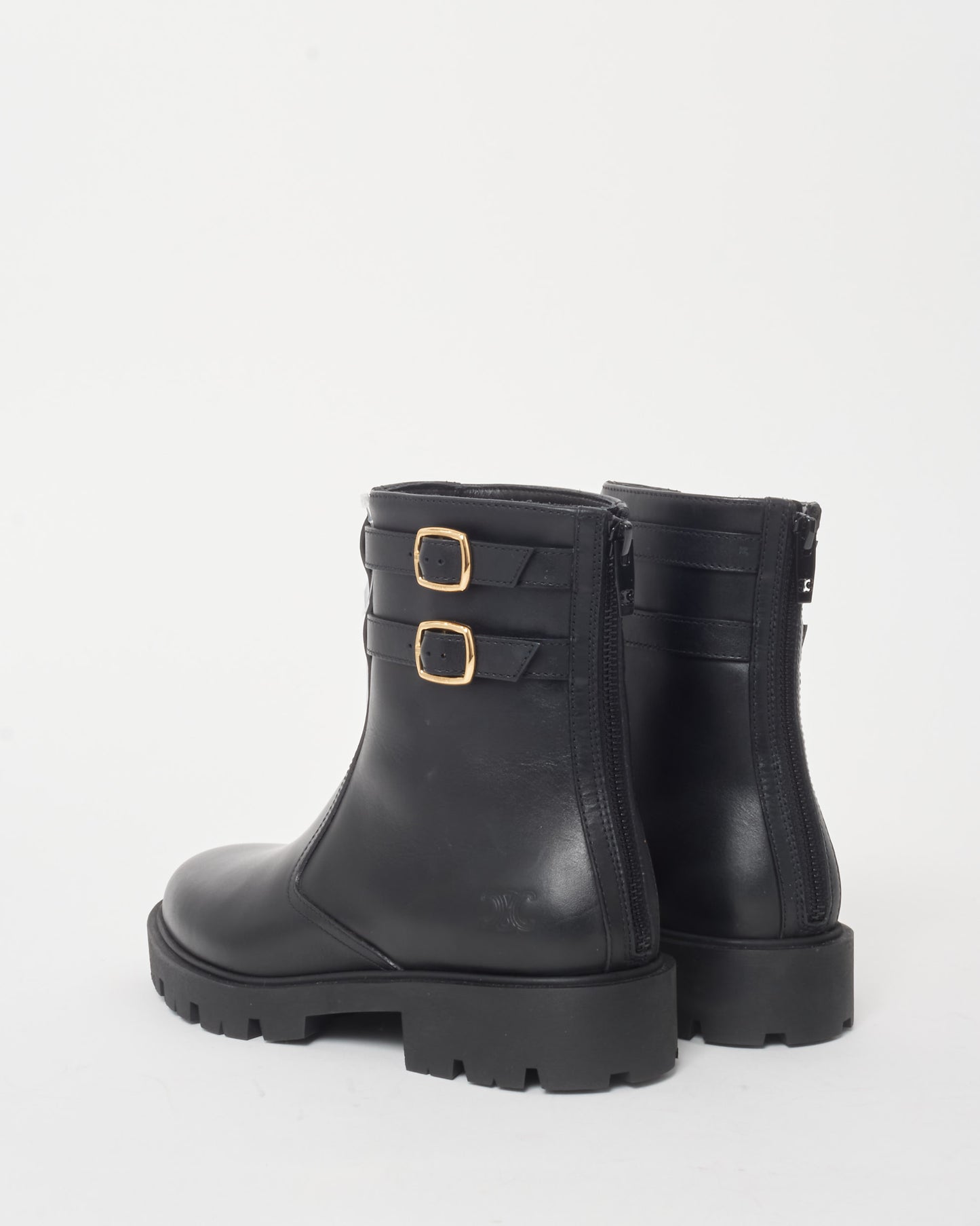 Celine Black Calfskin Leather Buckle Triomphe Margaret Boots - 38