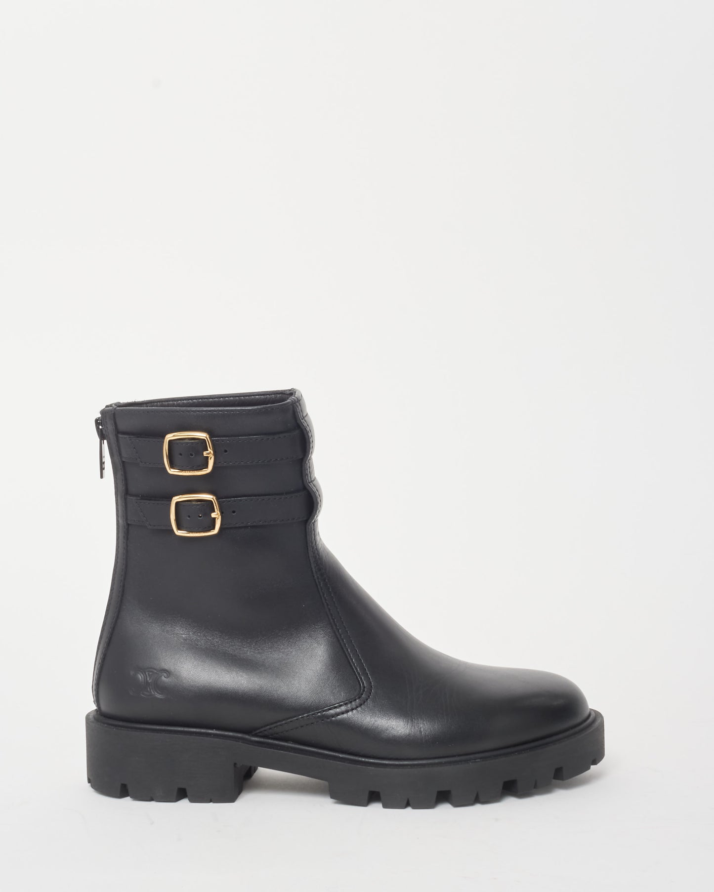 Celine Black Calfskin Leather Buckle Triomphe Margaret Boots - 38