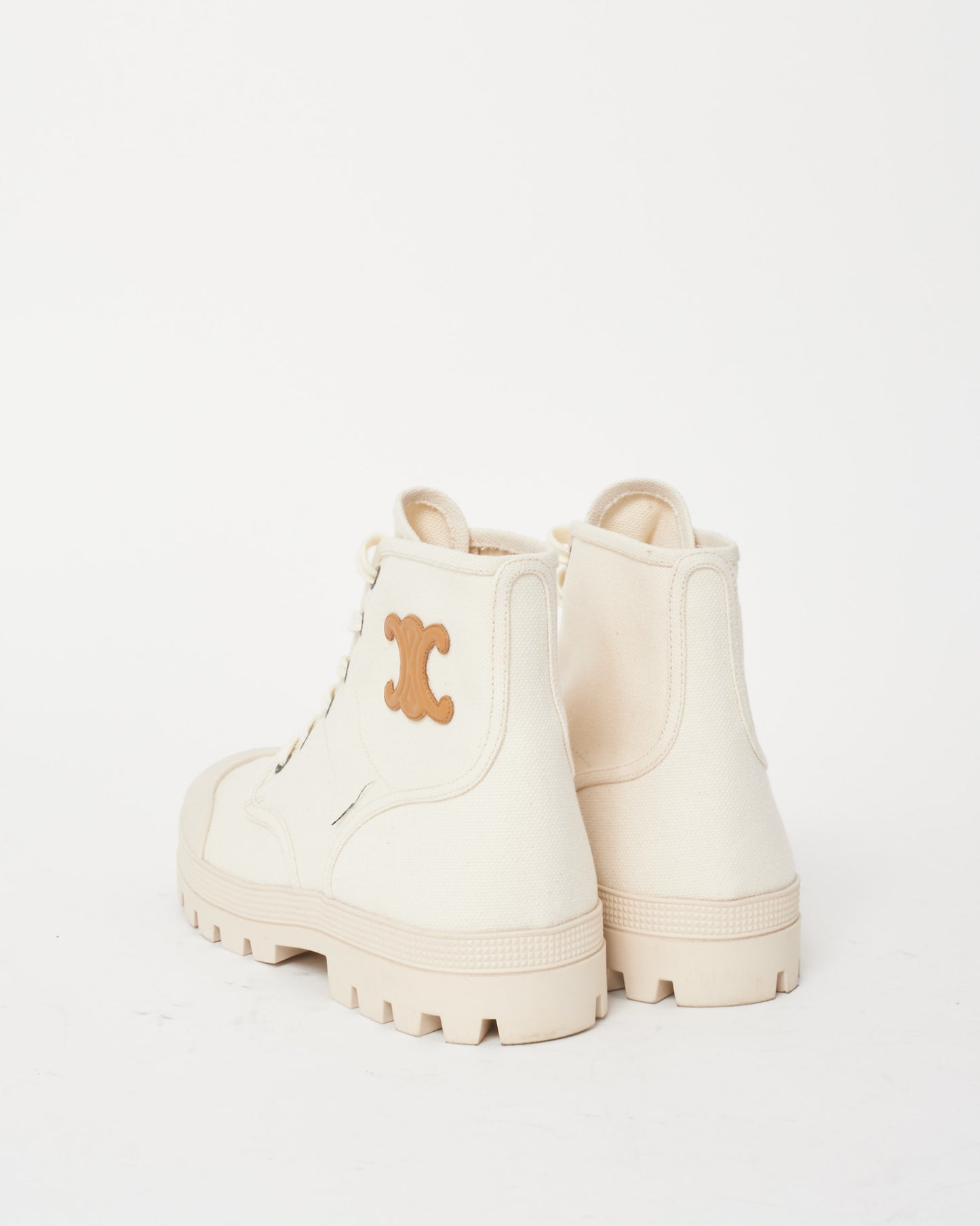 Celine Cream Canvas 
Brown Triomphe Logo Patapans Boots - 41