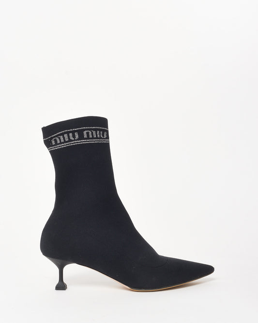 Miu Miu Black Knit 
Silver Sparkle Sock Boots - 39