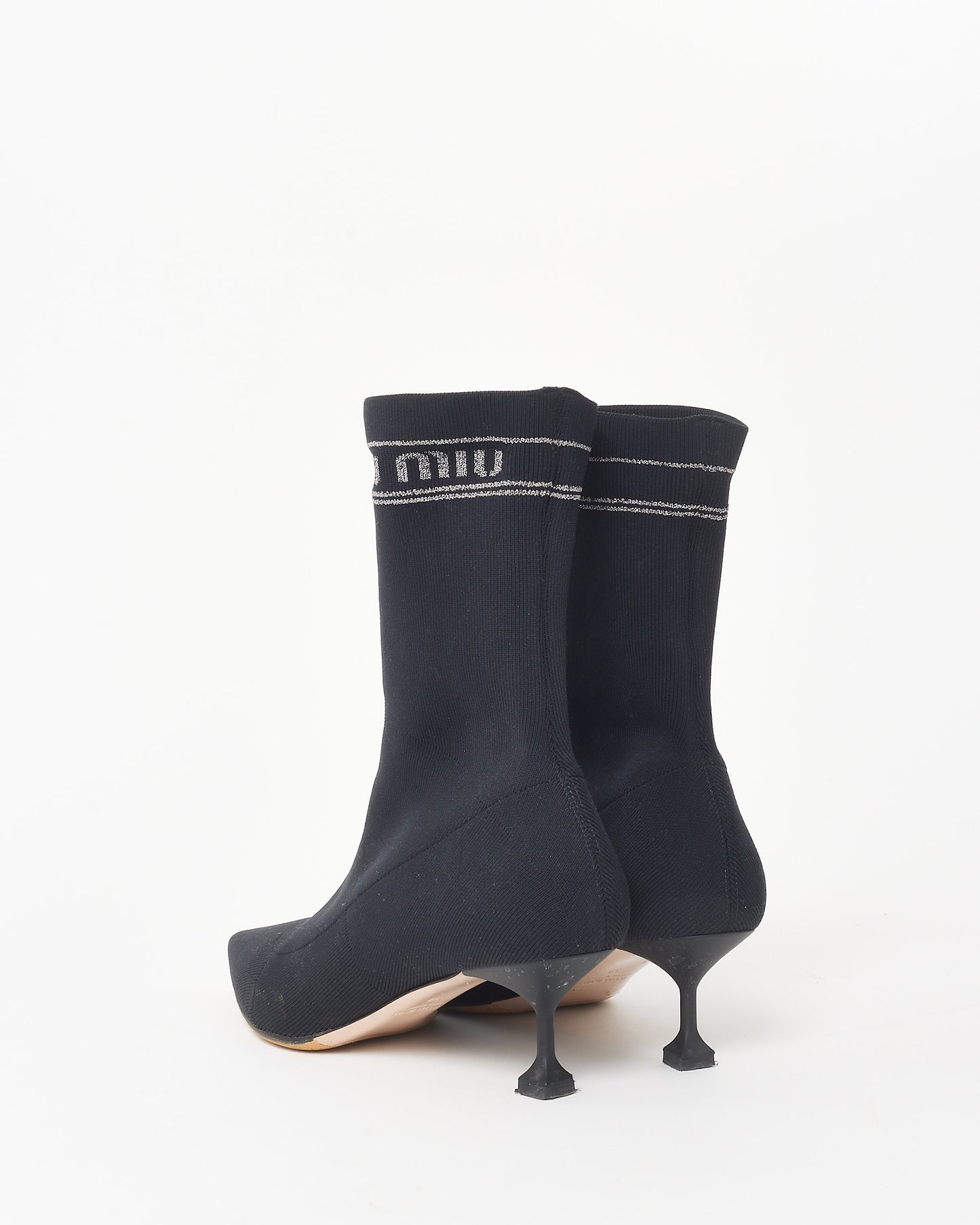 Miu Miu Black Knit 
Silver Sparkle Sock Boots - 39