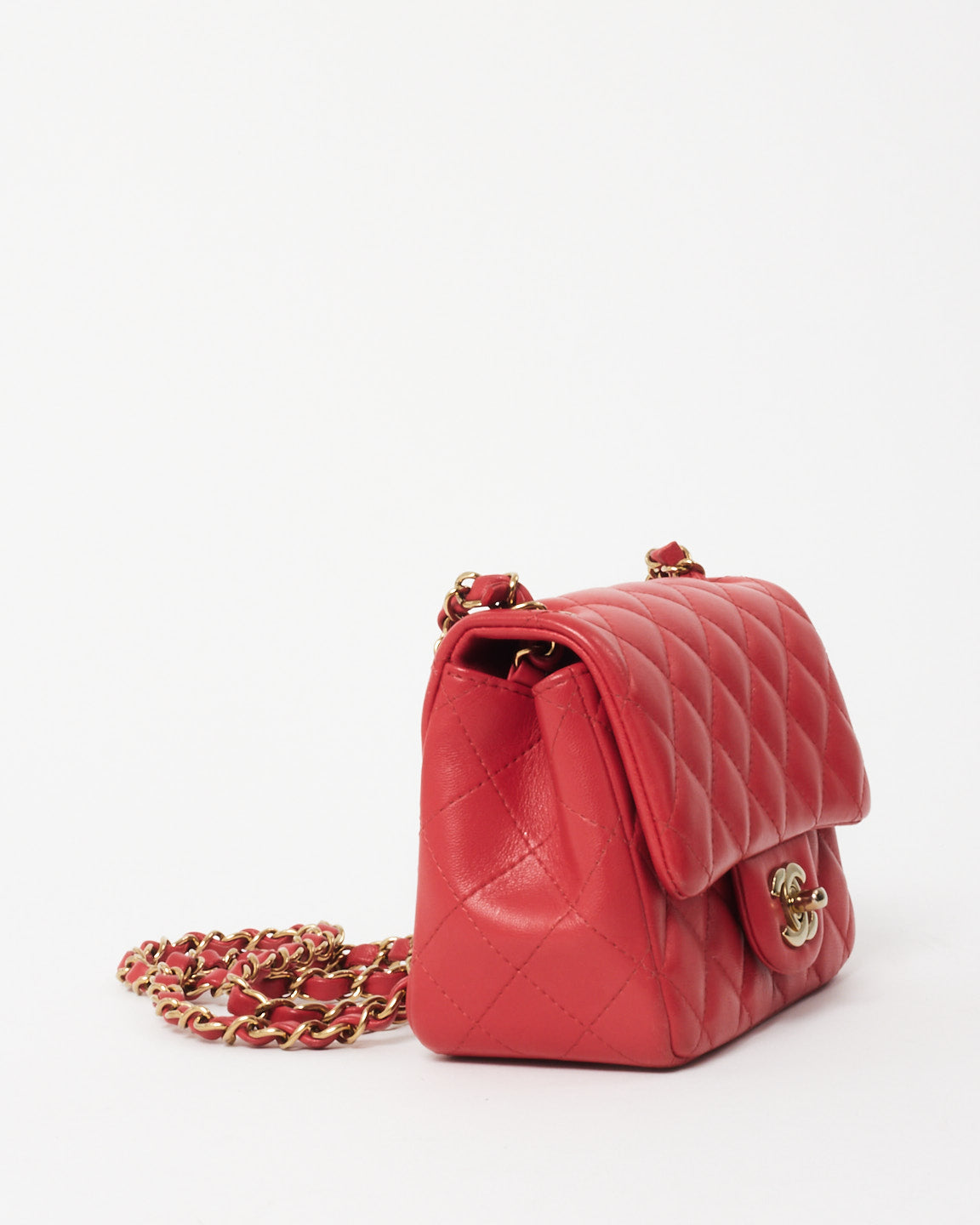 Chanel Red/Coral Lambskin CPHW Square Mini Single Flap Bag