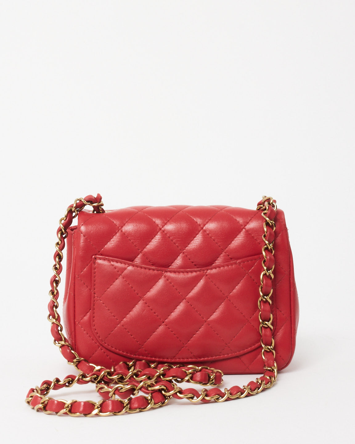 Chanel Red/Coral Lambskin CPHW Square Mini Single Flap Bag