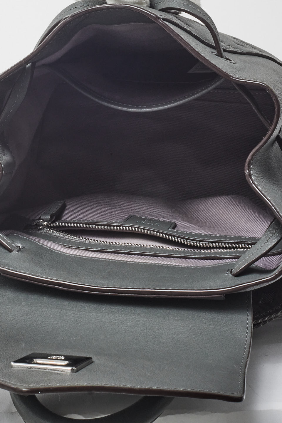 MCM Grey Leather Embossed Logo Backpack