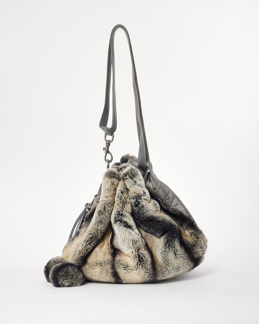 Dior Grey Rabbit Fur Cannage Drawstring Bucket Bag