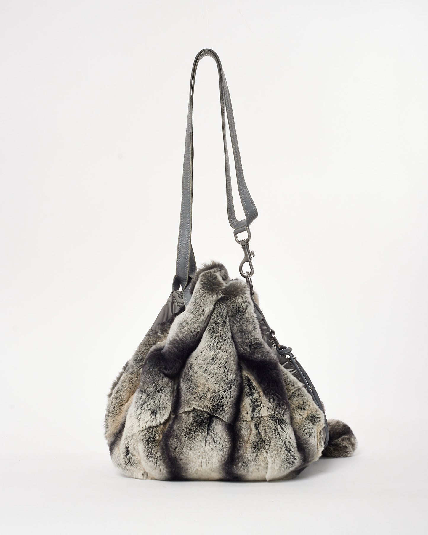 Dior Grey Rabbit Fur Cannage Drawstring Bucket Bag