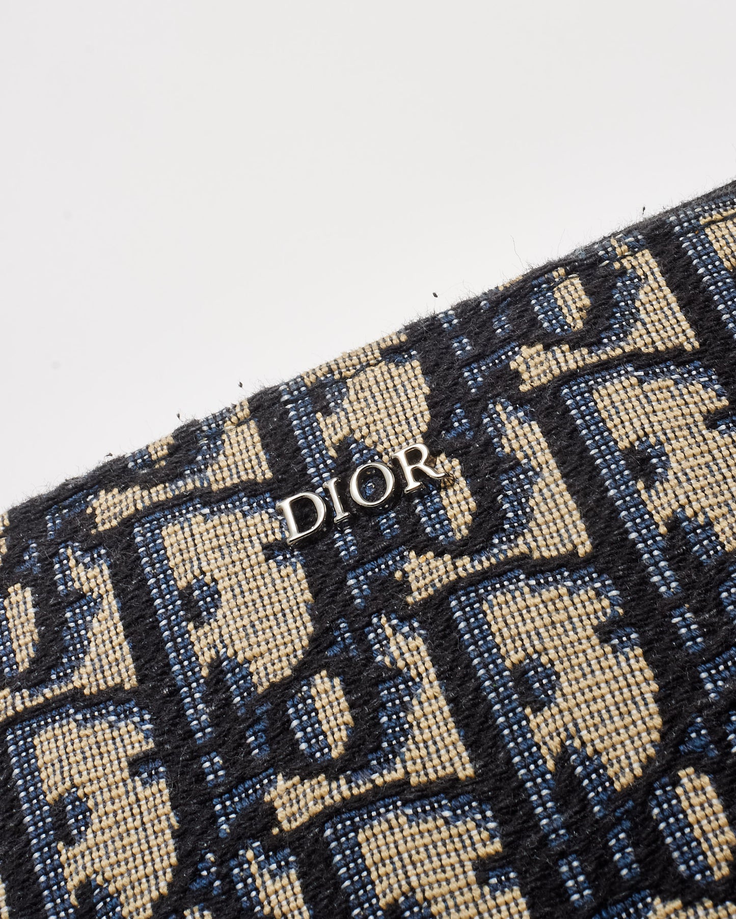 Dior Navy Oblique Jacquard Canvas Zipped Pouch with Strap Crossbody Bag