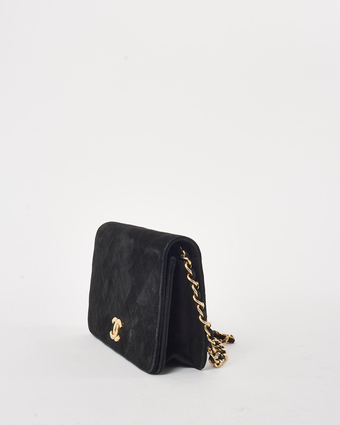 Chanel Vintage Black Suede Wallet on Chain GHW Crossbody Bag