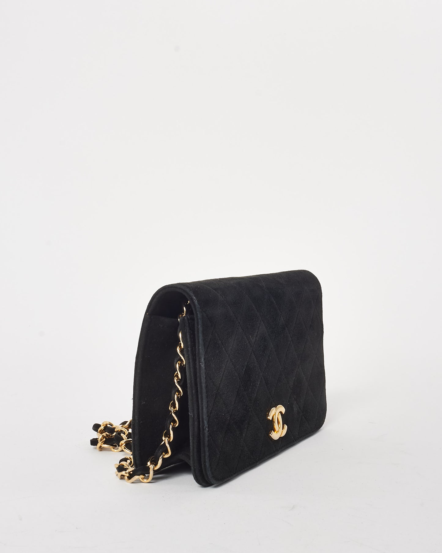 Chanel Vintage Black Suede Wallet on Chain GHW Crossbody Bag