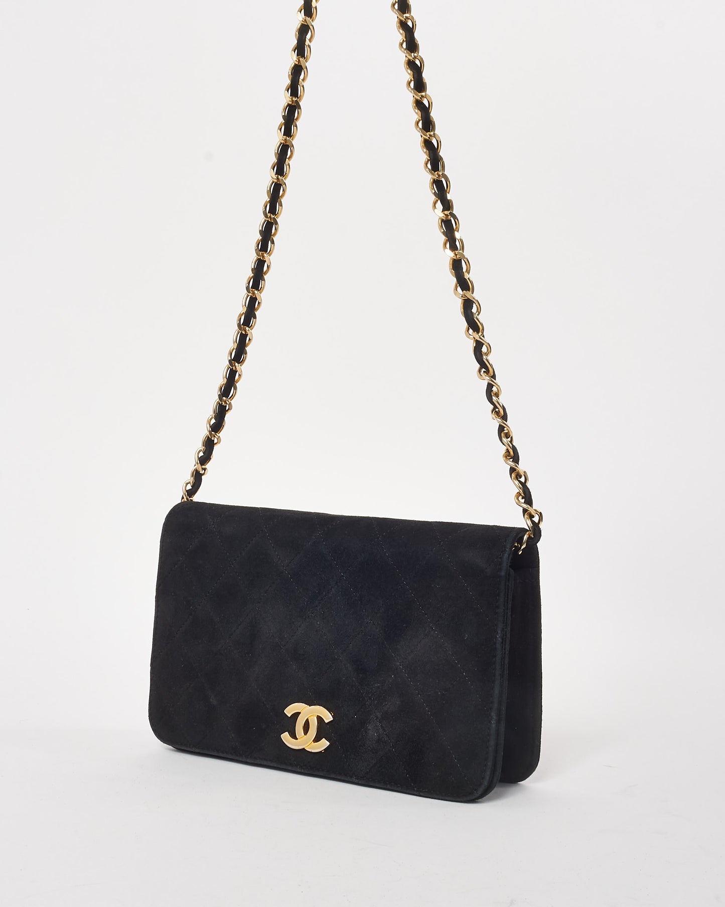 Chanel Vintage Black Suede Wallet on Chain GHW Crossbody Bag