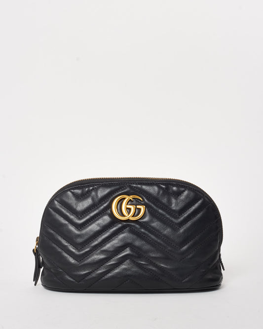 Gucci Black Calfskin Matelassé Large GG Marmont Pouch Cosmetic Case