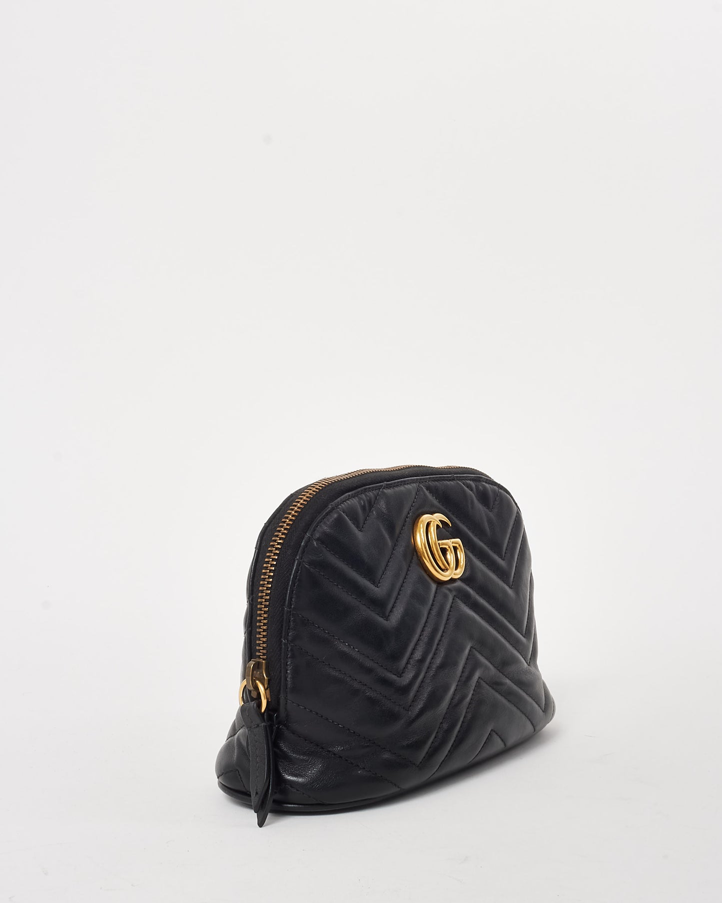 Gucci Black Calfskin Matelassé Large GG Marmont Pouch Cosmetic Case