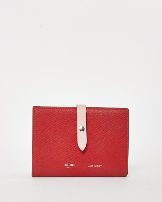 Celine Red Leather and Pink Strap Wallet