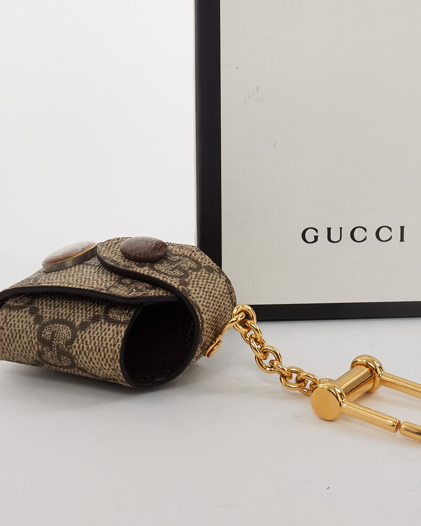 Gucci Beige and Brown Monogram Coated Canvas Ophidia AirPod Case Key Chain