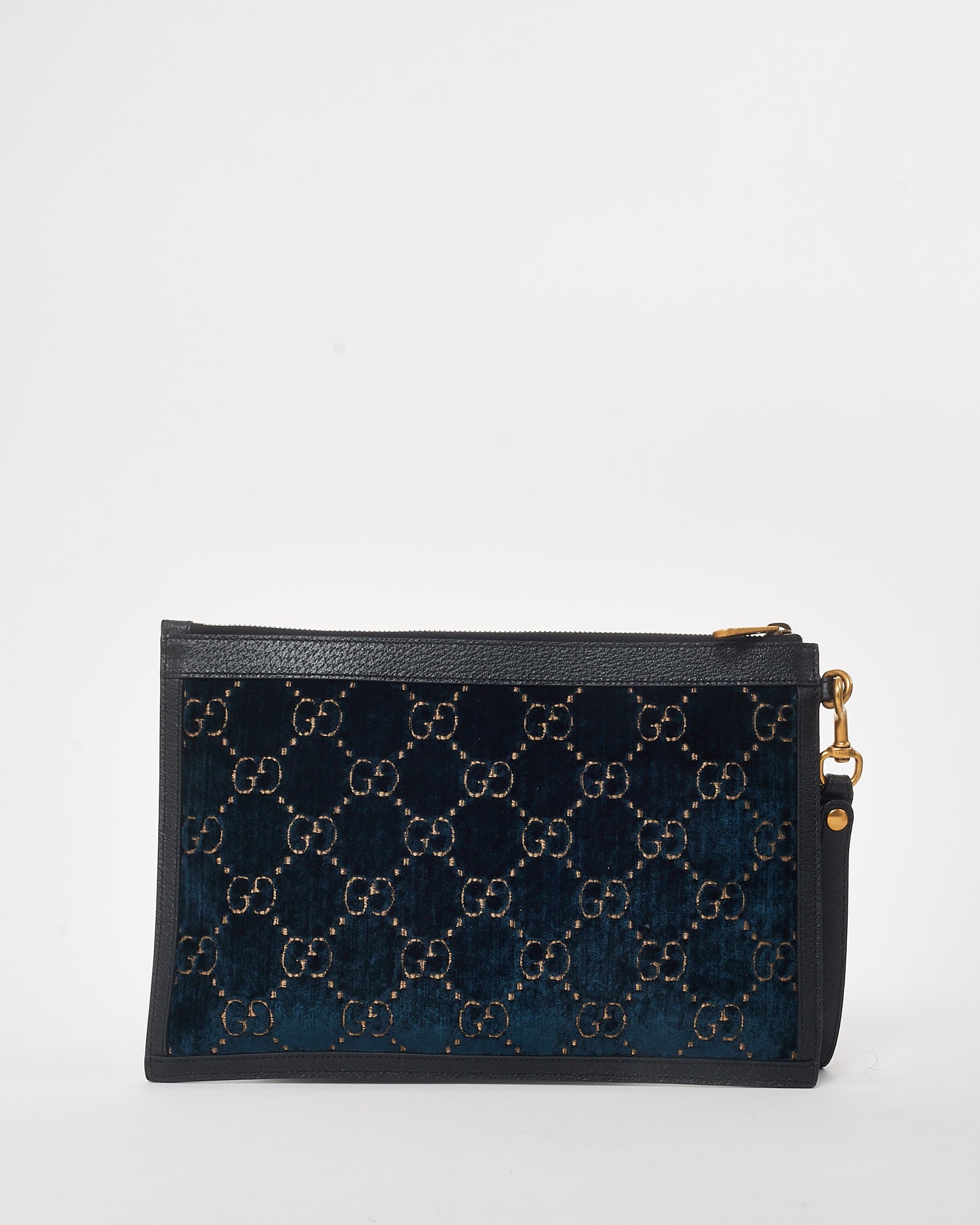 Gucci Blue GG Monogram Velvet Ophidia Wristlet Zip Pouch