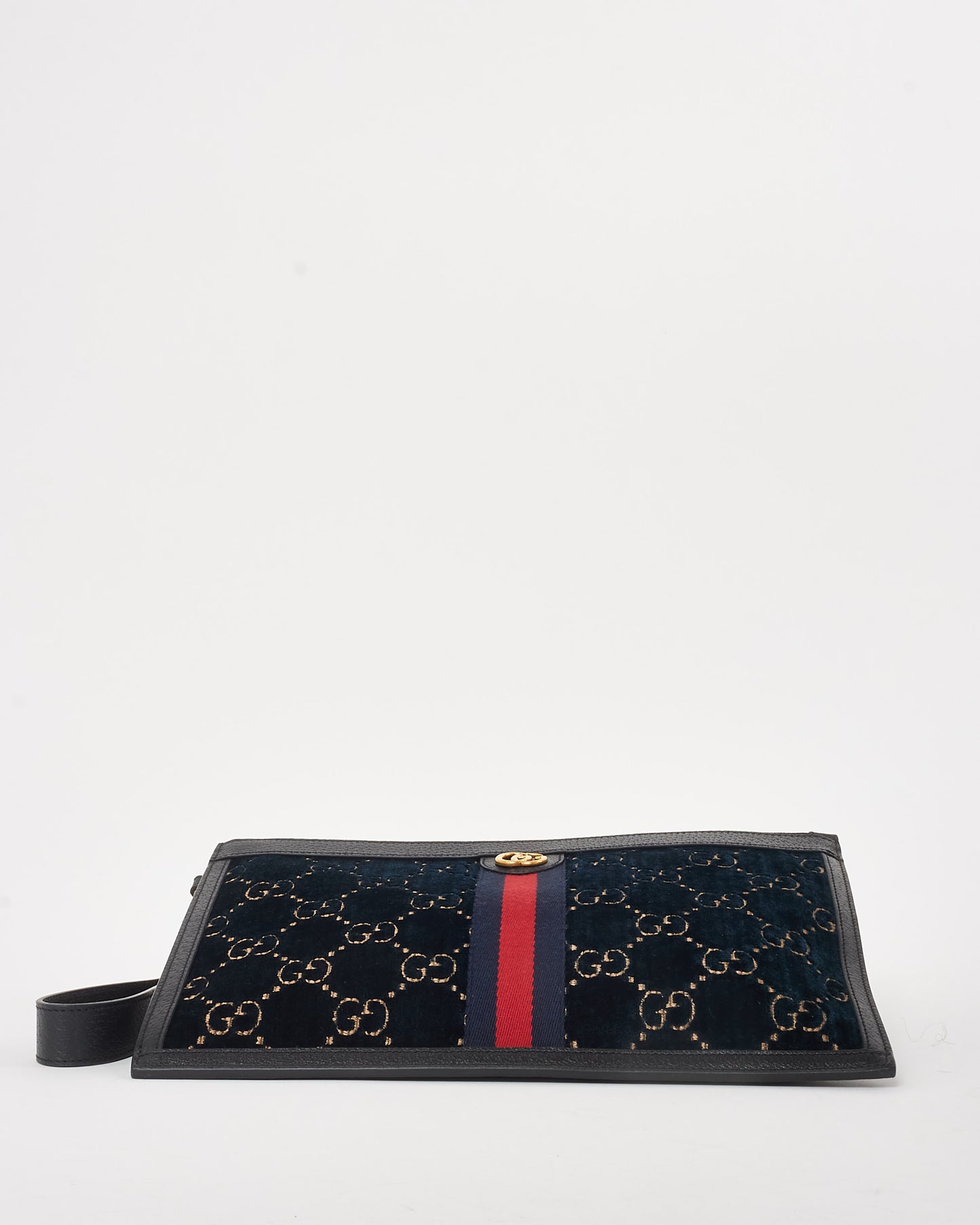 Gucci Blue GG Monogram Velvet Ophidia Wristlet Zip Pouch