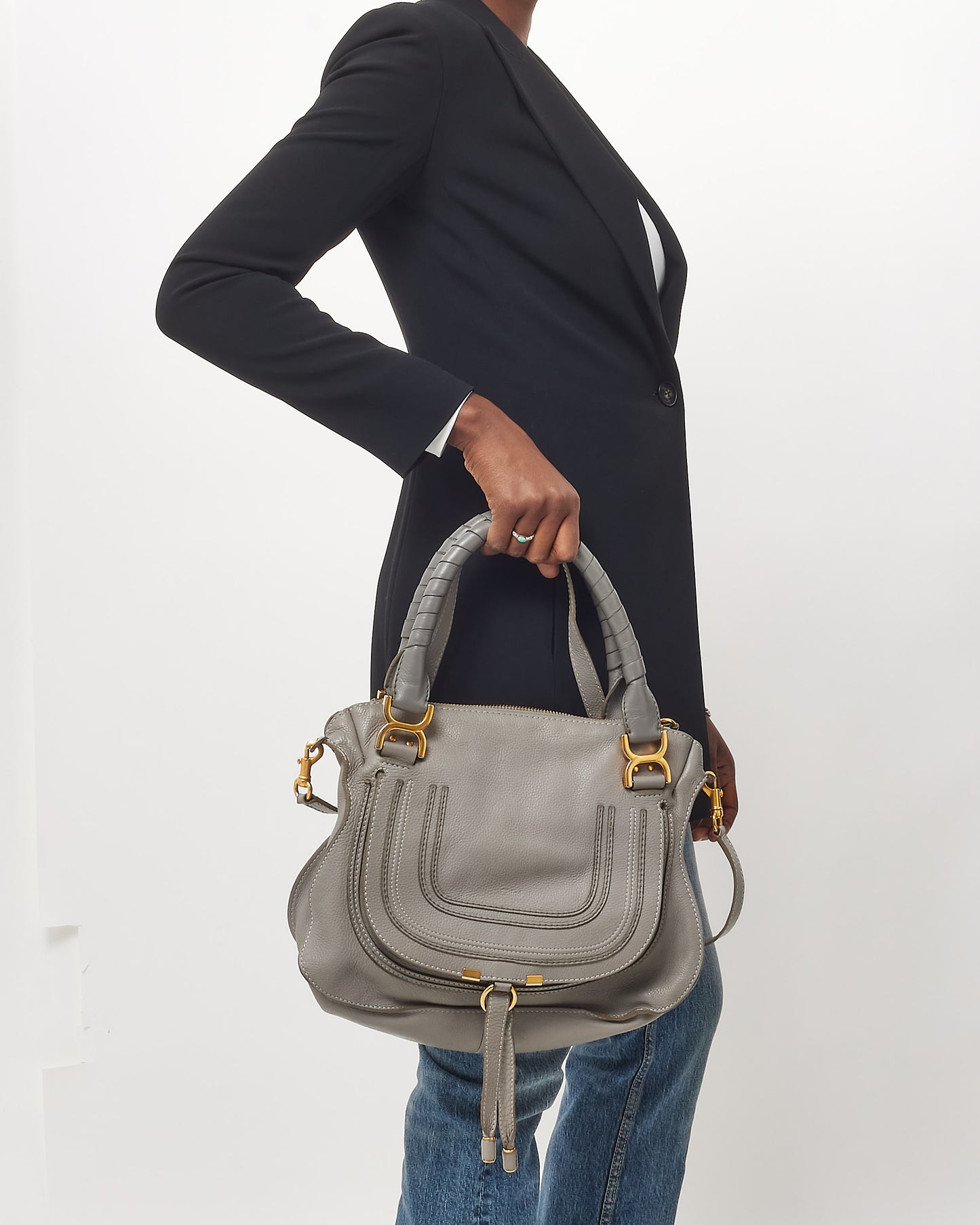 Chloé Grey Leather Small Marcie Double Carry Bag