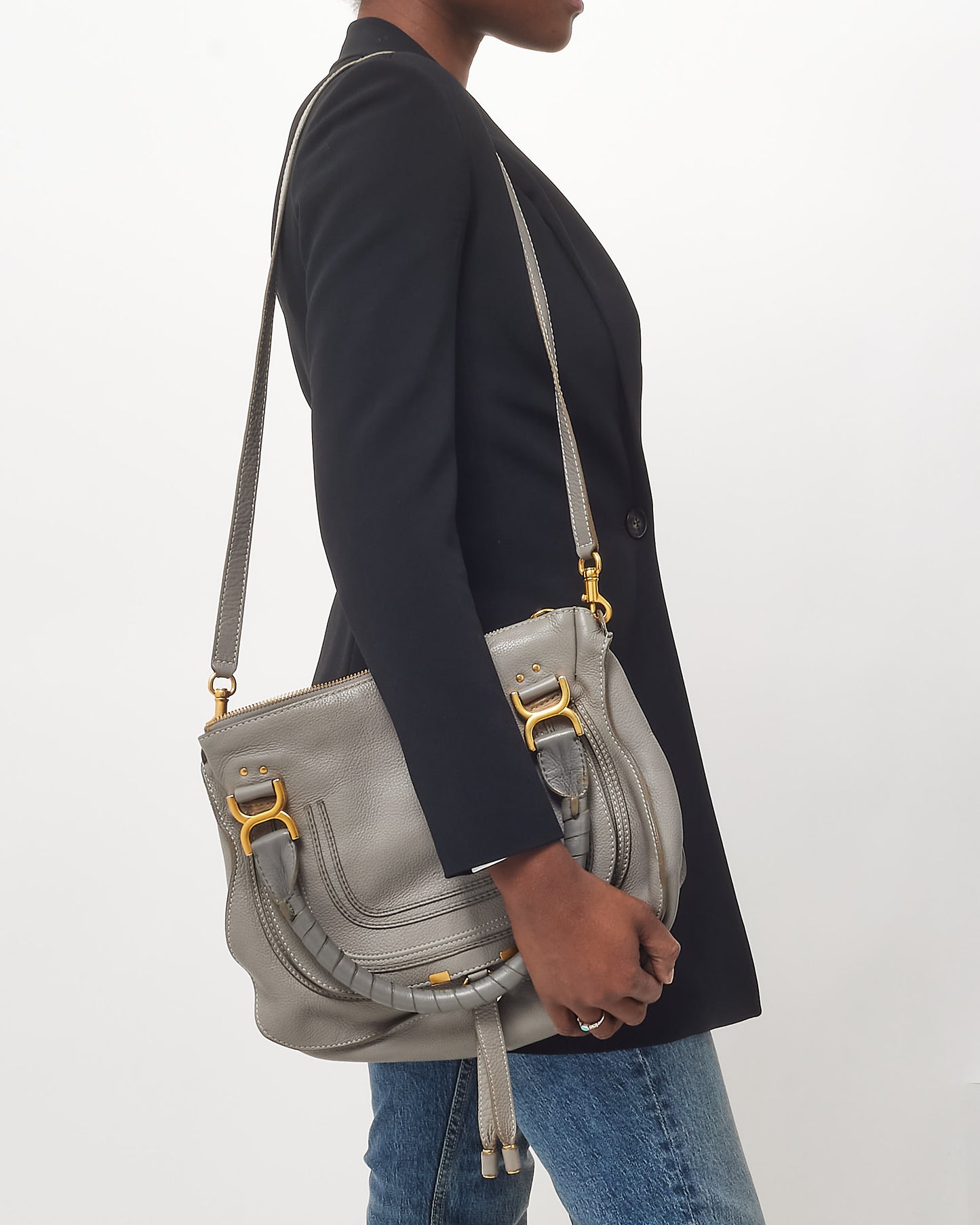 Chloé Grey Leather Small Marcie Double Carry Bag