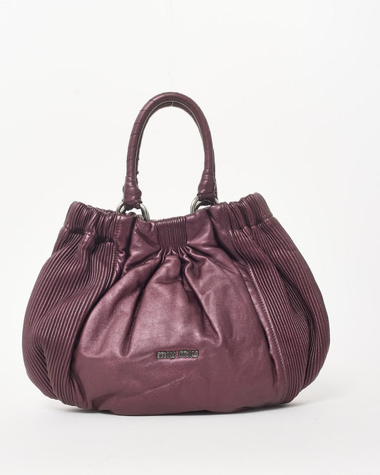 Miu Miu Purple Leather Pleated Hobo Bag