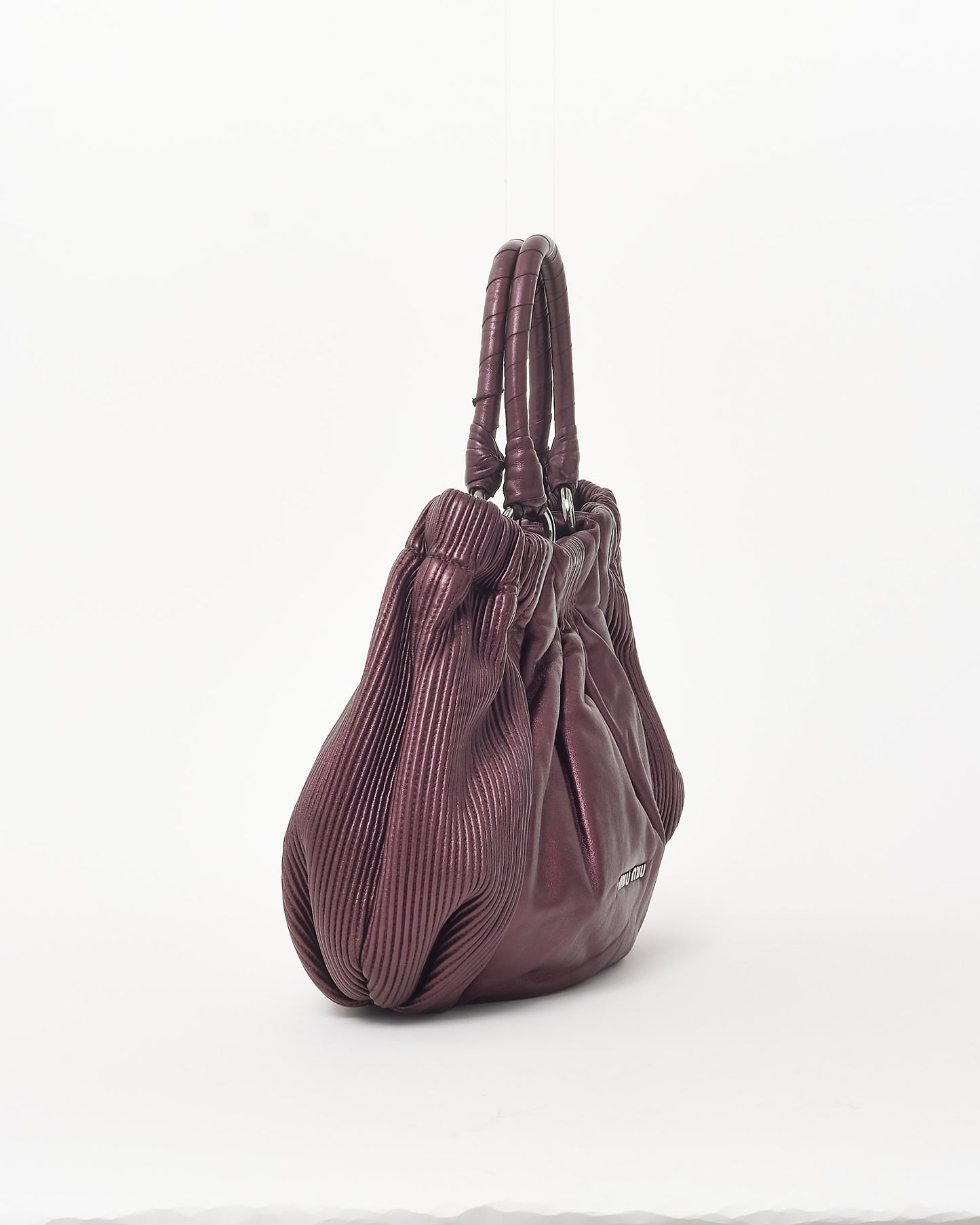 Miu Miu Purple Leather Pleated Hobo Bag