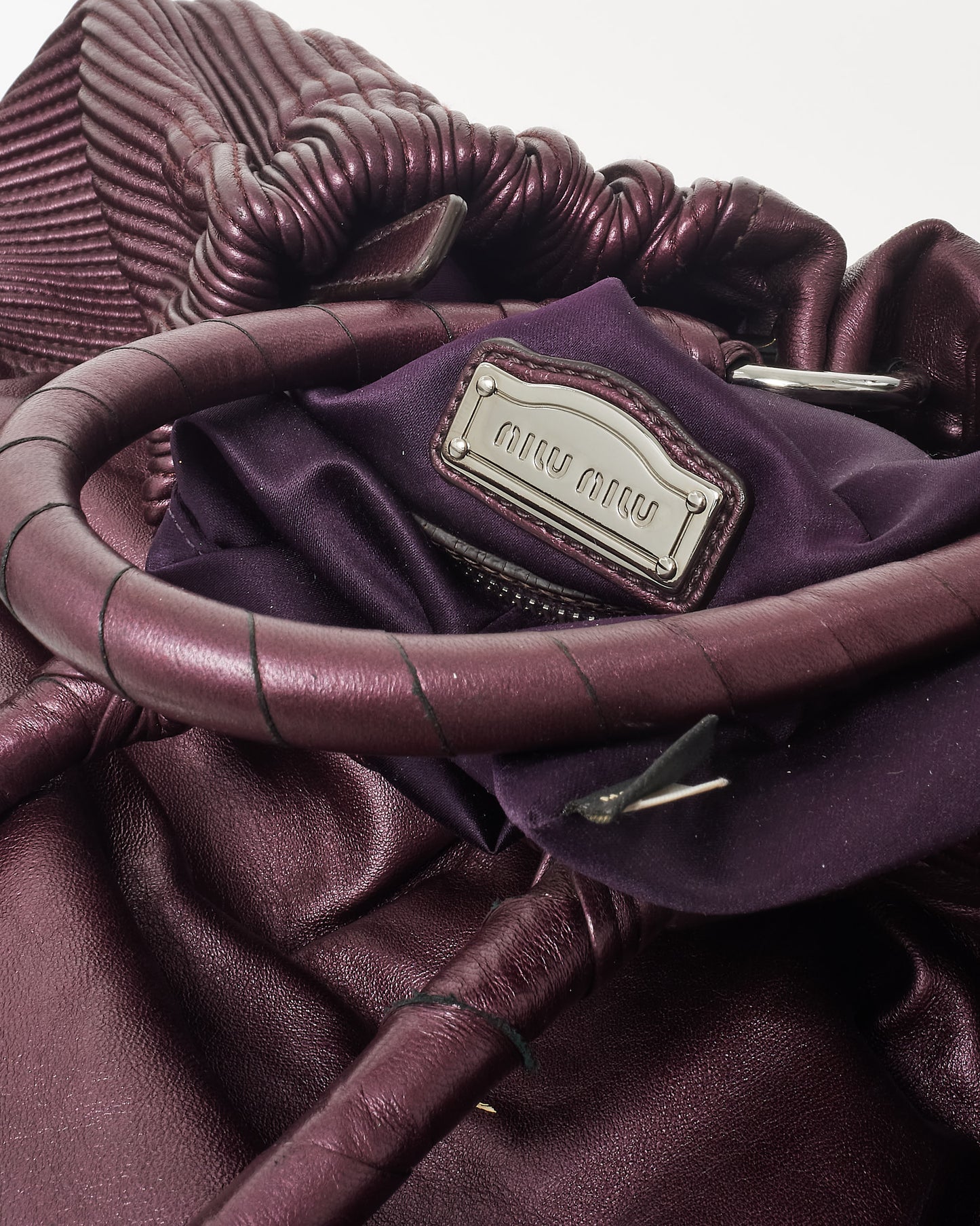 Miu Miu Purple Leather Pleated Hobo Bag