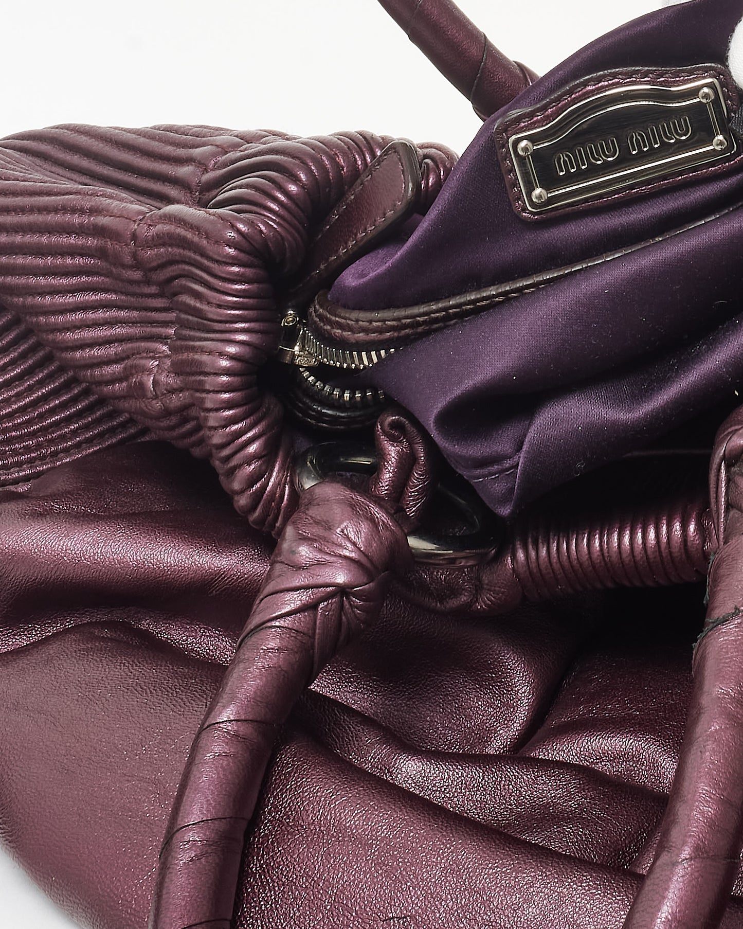 Miu Miu Purple Leather Pleated Hobo Bag