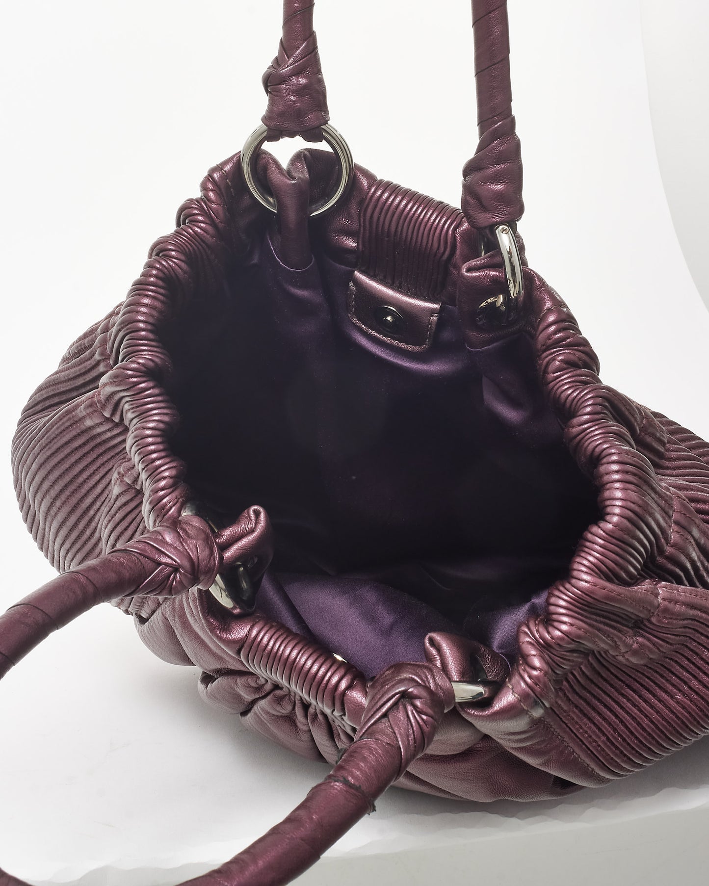 Miu Miu Purple Leather Pleated Hobo Bag