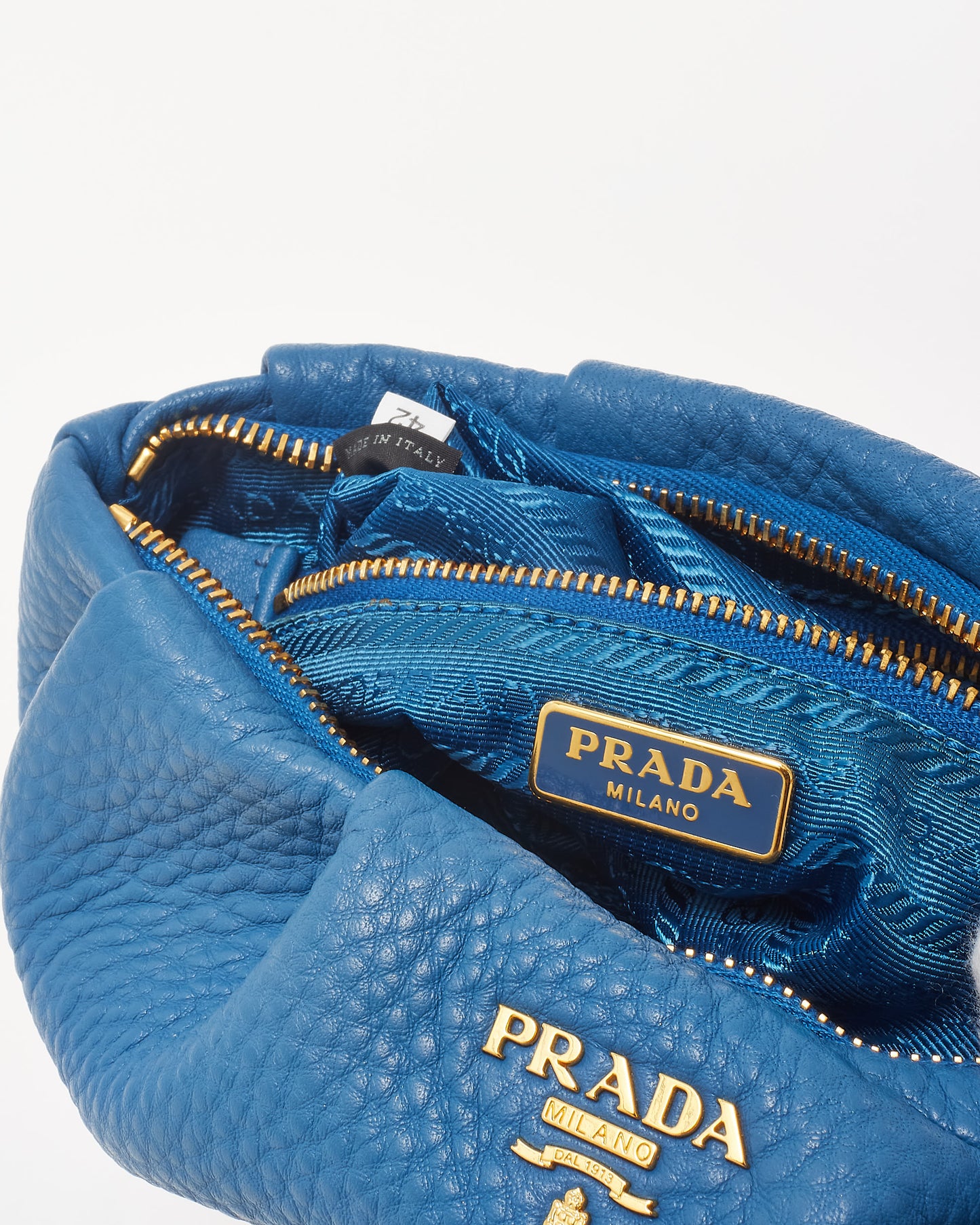 Prada Cobalt Blue Vitello Daino Leather Wristlet Pouch