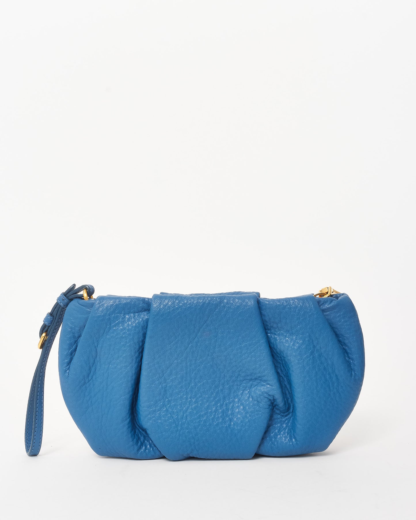 Prada Cobalt Blue Vitello Daino Leather Wristlet Pouch