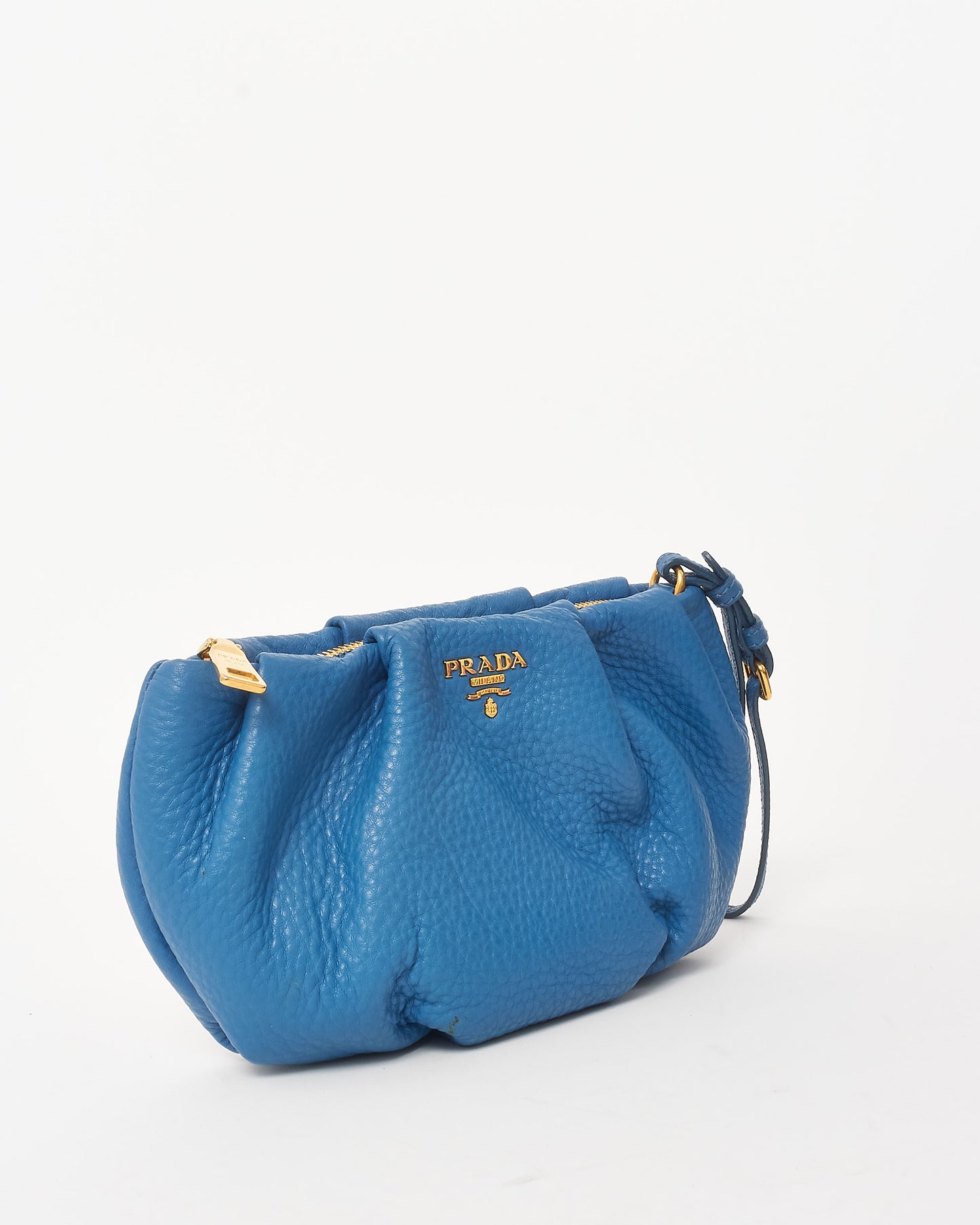 Prada Cobalt Blue Vitello Daino Leather Wristlet Pouch