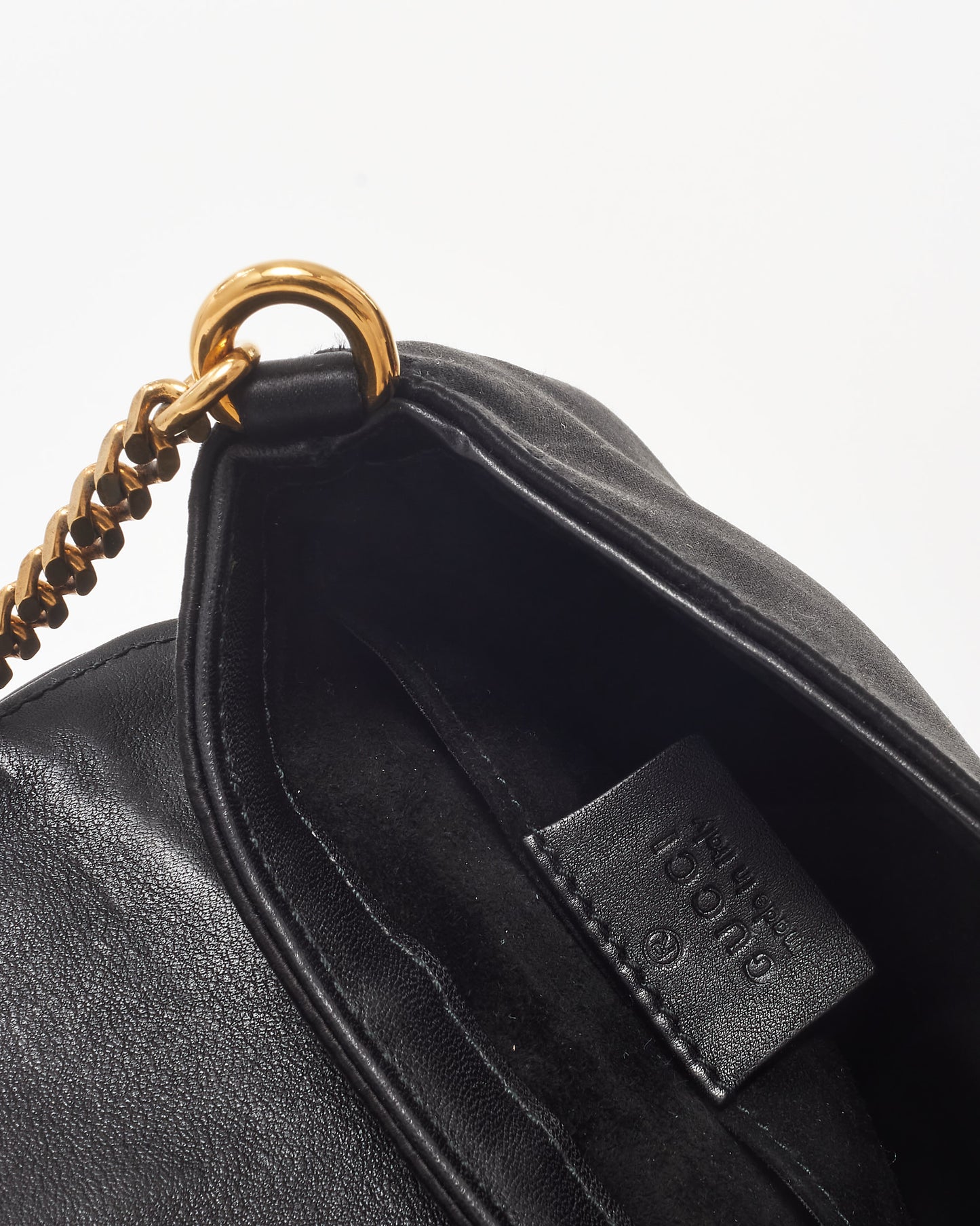 Gucci Black Satin Rhinestone GG 1973 Mini Chain Crossbody Bag