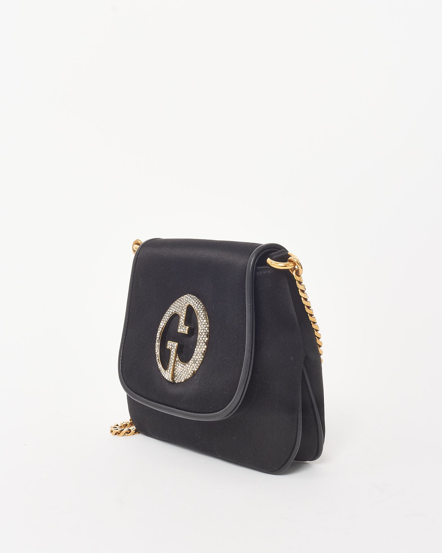 Gucci Black Satin Rhinestone GG 1973 Mini Chain Crossbody Bag