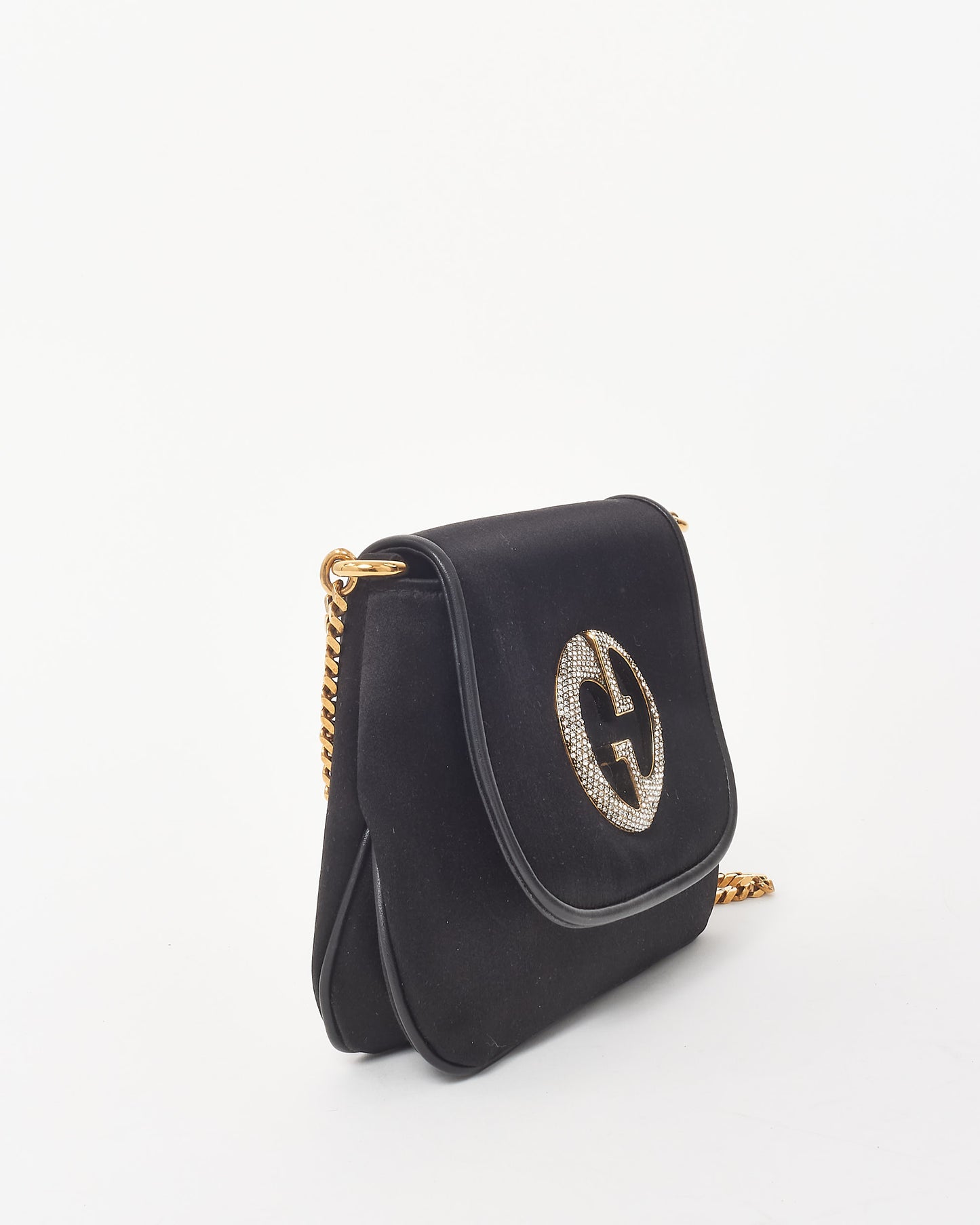 Gucci Black Satin Rhinestone GG 1973 Mini Chain Crossbody Bag