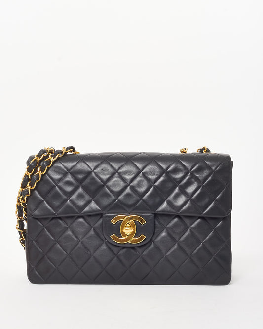 Chanel Vintage Black Lambskin Quilted Leather 24k Gold XL CC Maxi Flap Bag