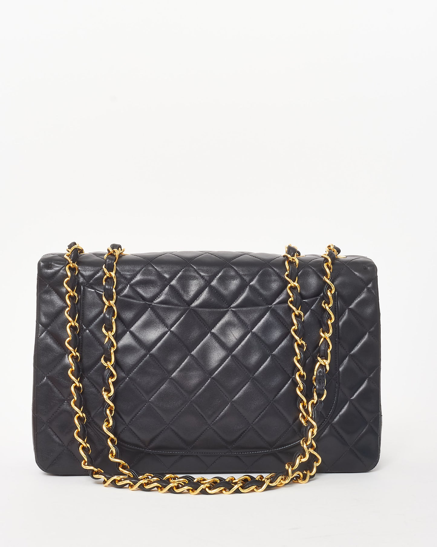 Chanel Vintage Black Lambskin Quilted Leather 24k Gold XL CC Maxi Flap Bag