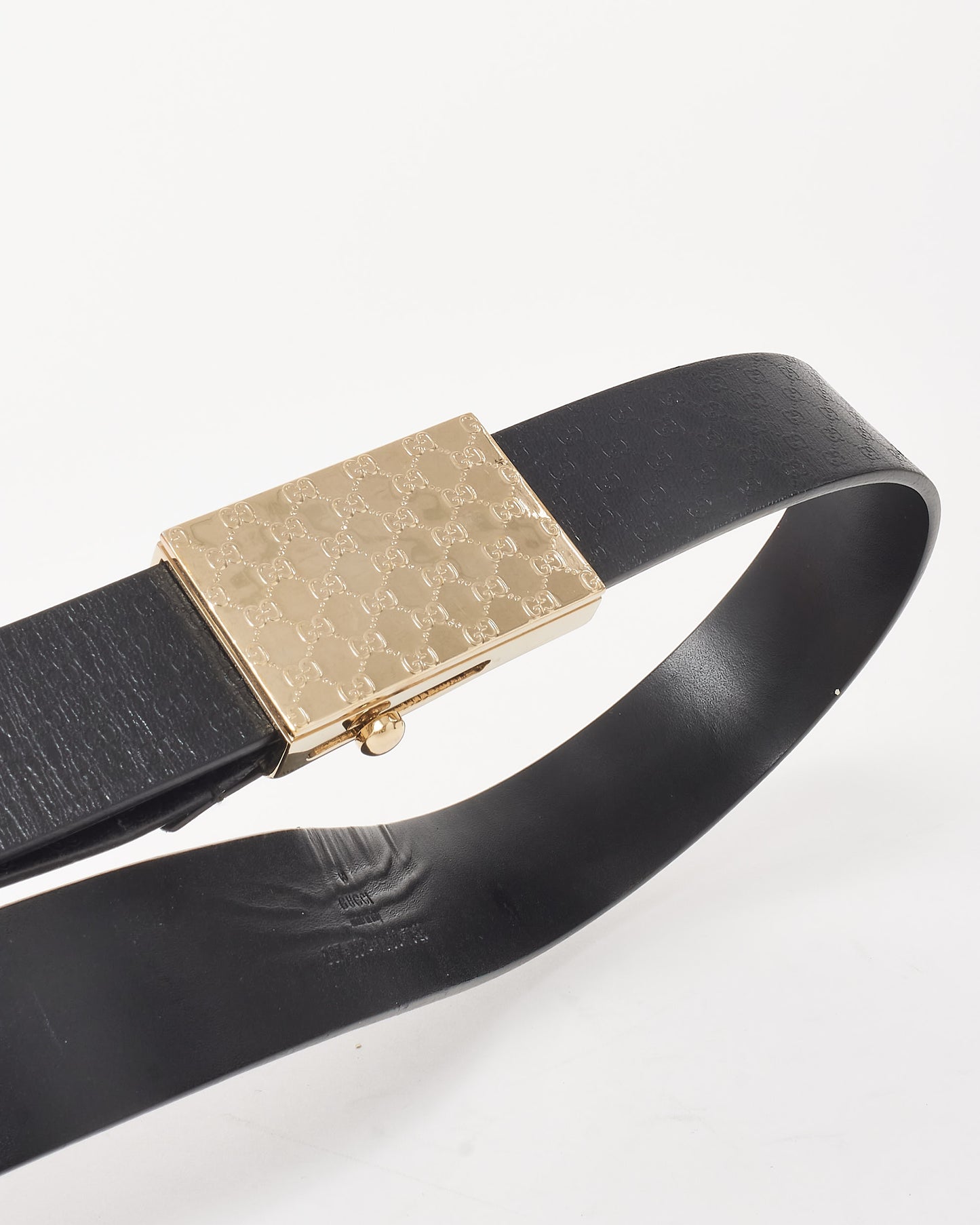 Gucci Black Monogram Calfskin Leather Gold Monogram Logo Buckle Belt - 70/28