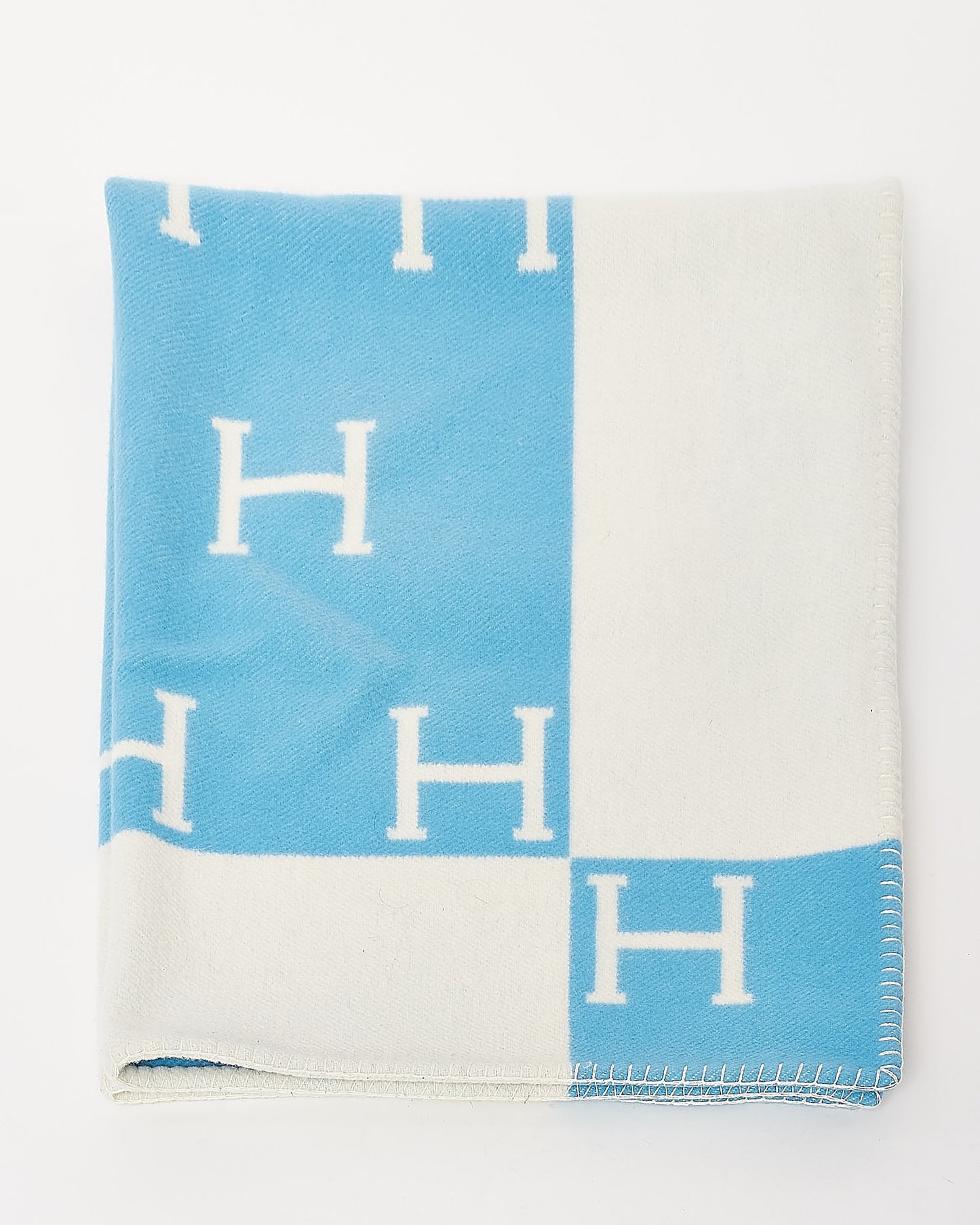 Hermès Blue and White Wool Avalon Baby Blanket