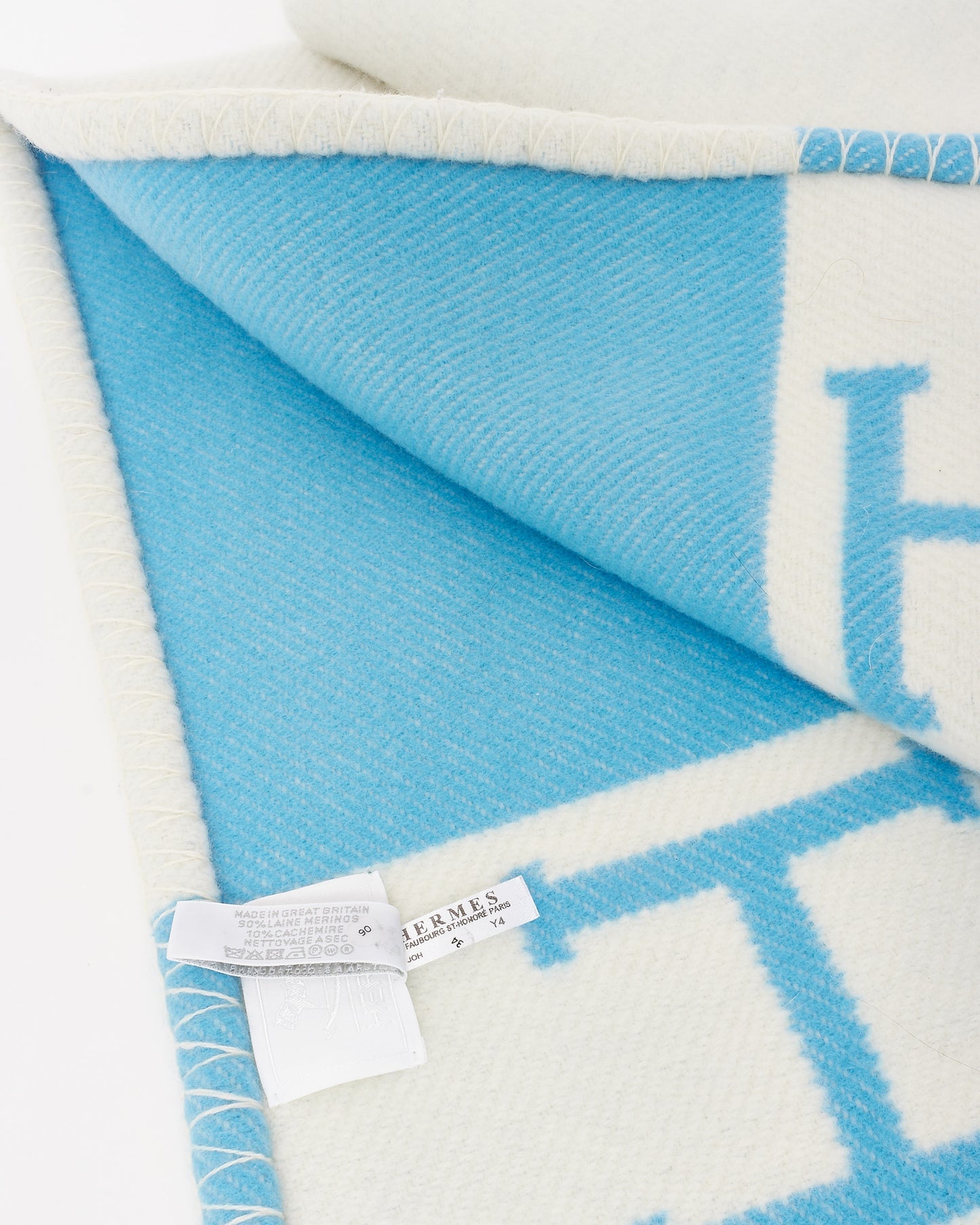 Hermès Blue and White Wool Avalon Baby Blanket