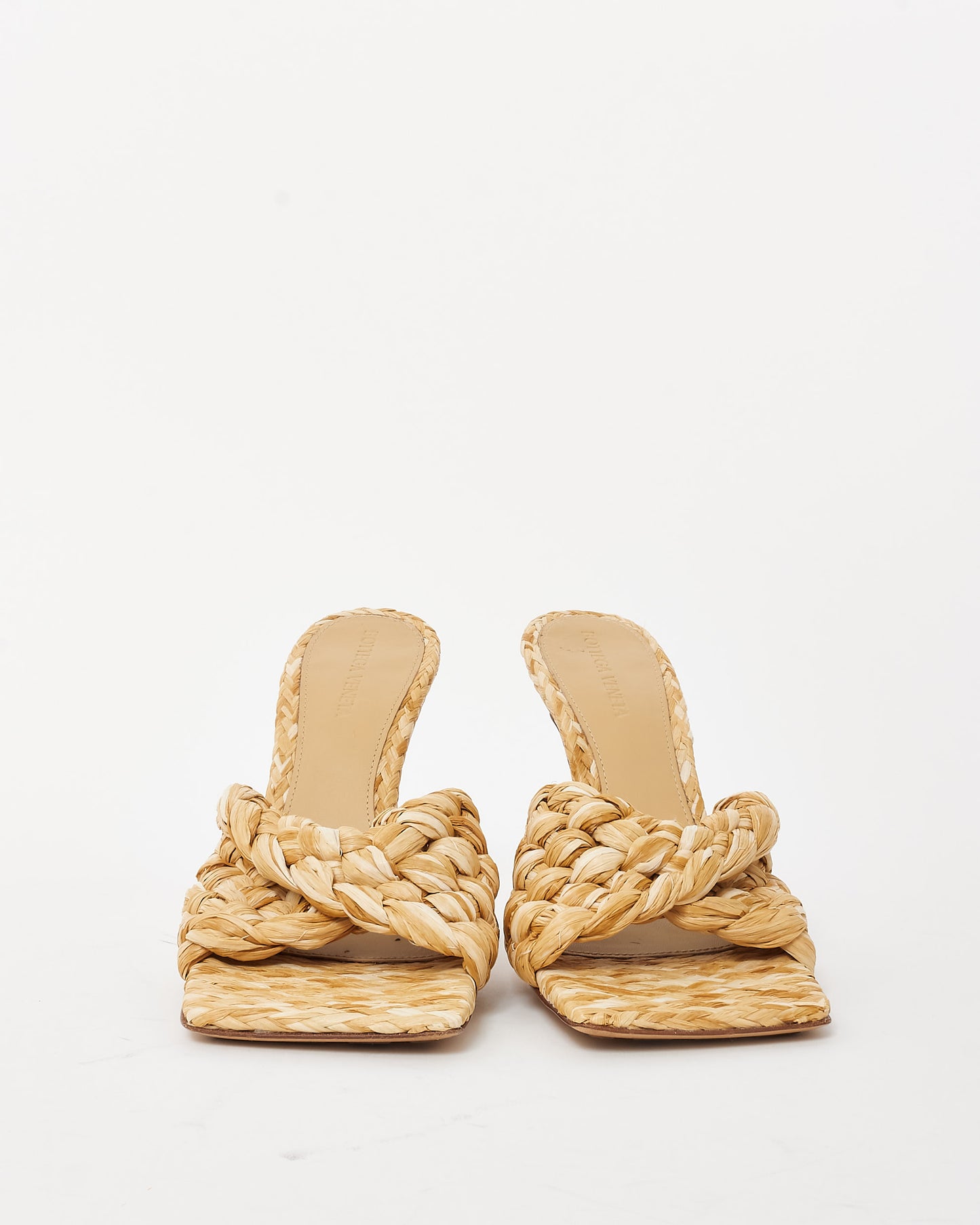 Bottega Beige Raffia Stretch Heeled Mules - 39