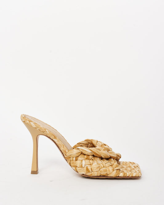 Bottega Beige Raffia Stretch Heeled Mules - 39