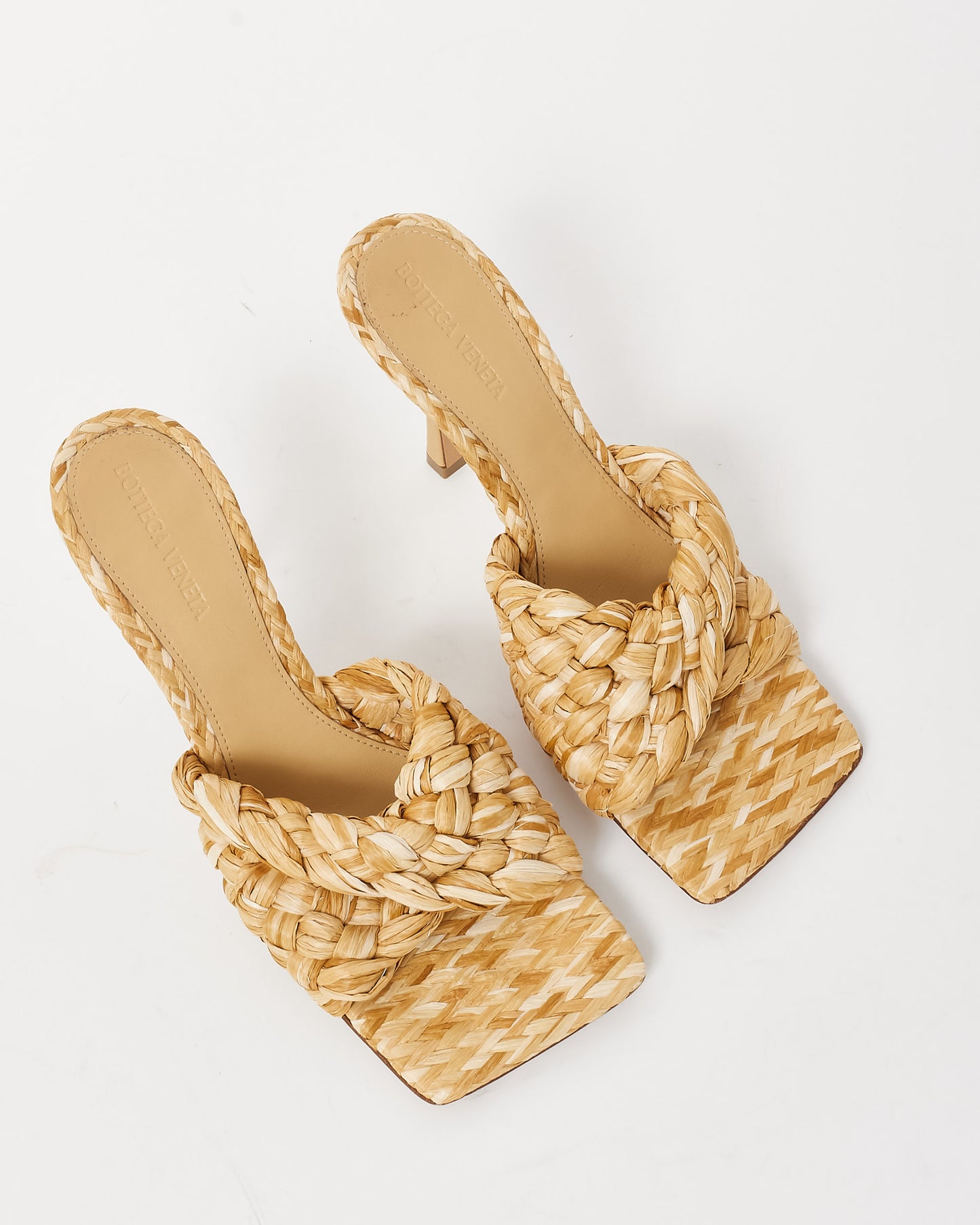 Bottega Beige Raffia Stretch Heeled Mules - 39