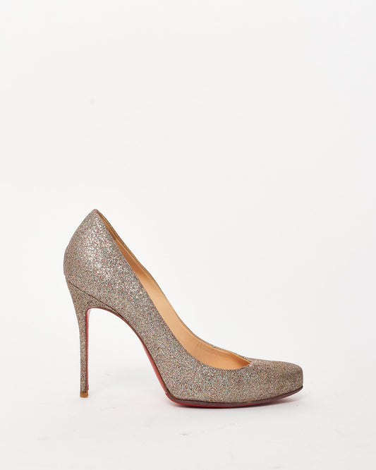 Christian Louboutin Gold Metallic Multi Glitter Round Toe Pumps - 39