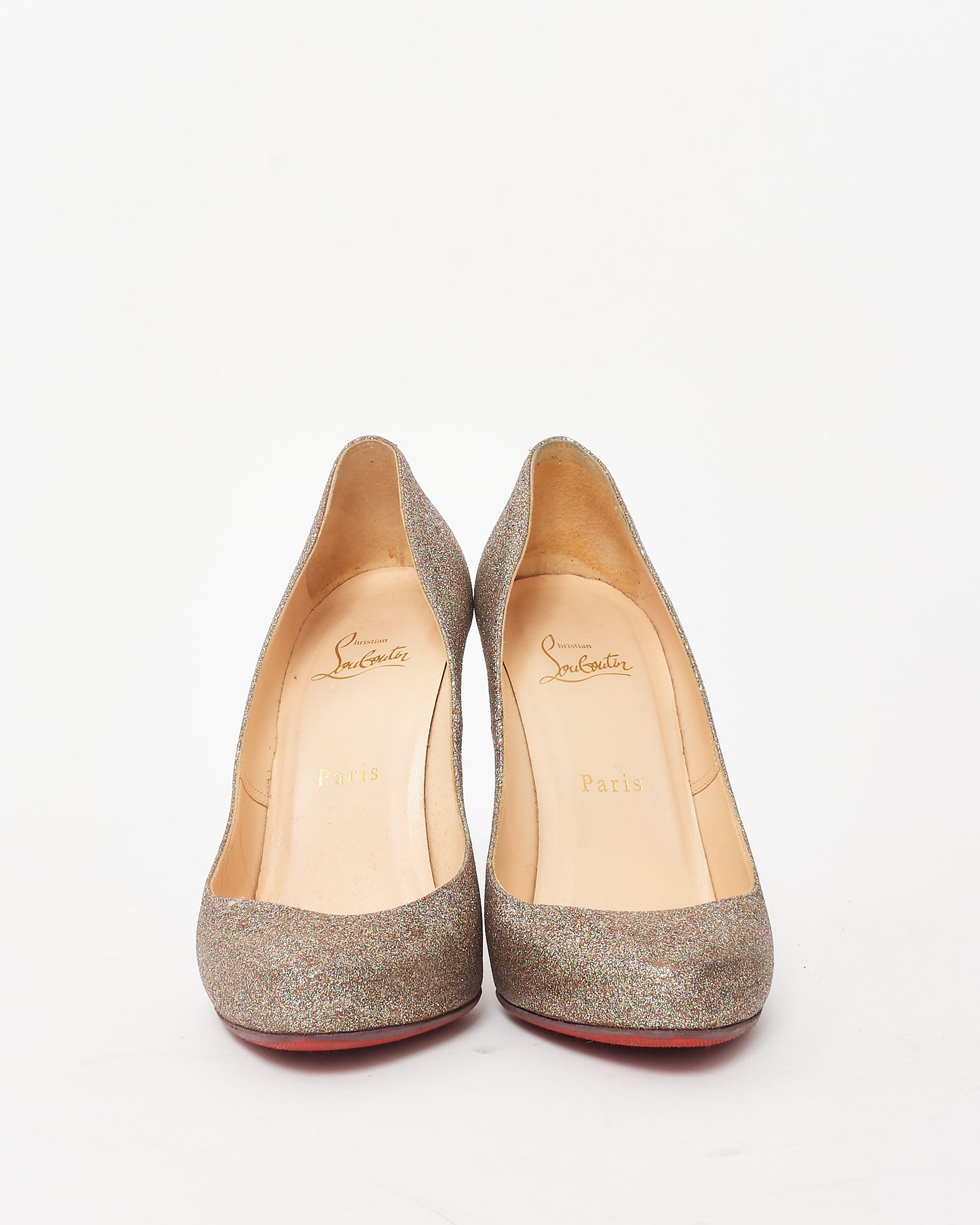 Christian Louboutin Gold Metallic Multi Glitter Round Toe Pumps - 39